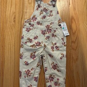 OshKosh B'gosh Cream and Pink Floral Overalls